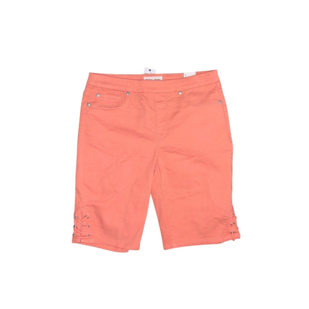 Tribal Jeans Audrey Mid-Rise Bermuda Shorts Peach Tulip Lace Up‎ Women's 6 NWT